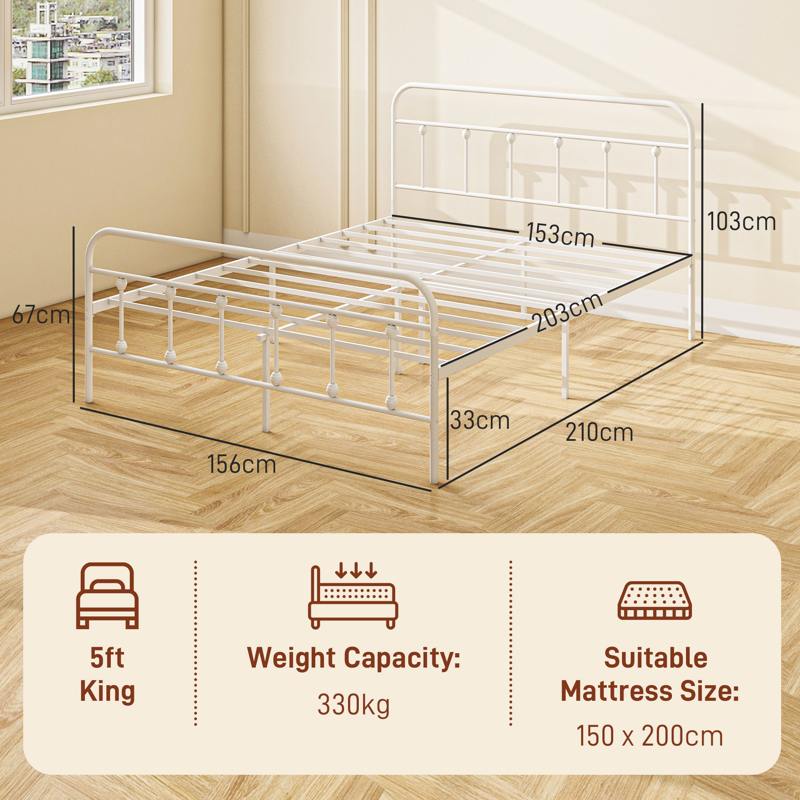 HOMCOM King Size Minimalistic Metal Bed Frame - White