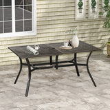 Outsunny Six-Seater Steel Garden Table, with 41mm Parasol Hole - Wood-Effect
