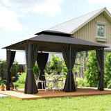 Outsunny 3 x 4m Steel Gazebo, with Curtains - Black