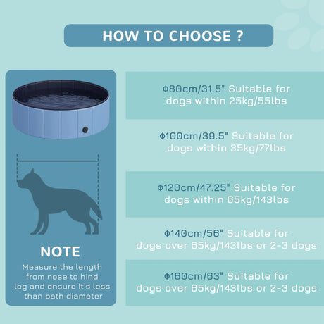 PawHut Dog Paddling Pool, Foldable Dog Pool, Leakproof & Hard Plastic, Portable Pet Bathtub with Non-Slip Base & Drainage Hole, for Indoors, Outdoors, Garden, Patio, 100 x 30 cm, Blue