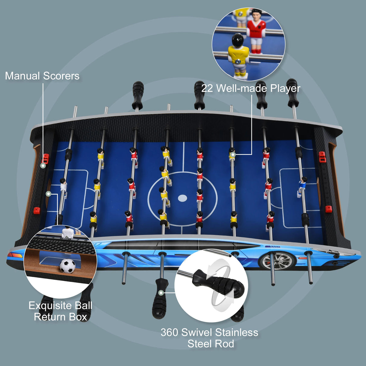 HOMCOM 29 Inch Mini Tabletop Football Foosball Gaming Table  Play Fun Game Toy 74.5L x 36.1W x 12H CM