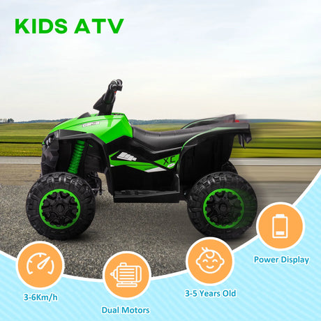 HOMCOM 12V Ride-On Quad Bike, with Music, Horn, LED Lights, for Ages 3-5 Years, Green