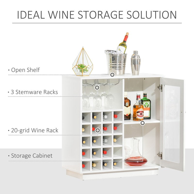 HOMCOM Modern Wine Cabinet Cupboard with Glass Door, Glass Holder & 20-Bottle Wine Rack for Living Room, Home Bar, Dining Room