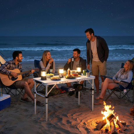 Outsunny 3ft Folding Camping Table, Picnic Table with Mesh Storage Layer, Carrying Bag and Metal Frame, Cream White