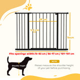 PawHut Dog Gate Pet Safety Gate Stair Barrier Pressure Fit Adjustable 76-82/86-97/101-107 cm, Black