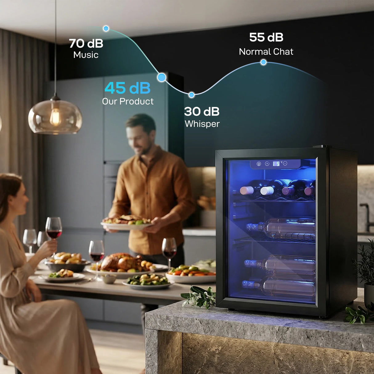 HOMCOM 16 Bottle Wine Cooler, 48 Litre Capacity, 4-16C Under Counter Drinks Beer Wine Fridge with Glass Door, LED Light, Black