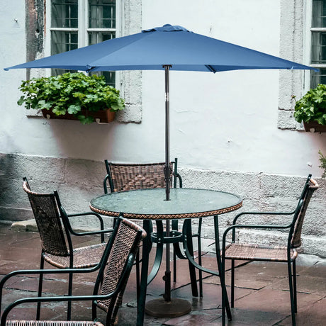 9ft Patio Market Table Umbrella with Push Button Tilt and Crank-Blue