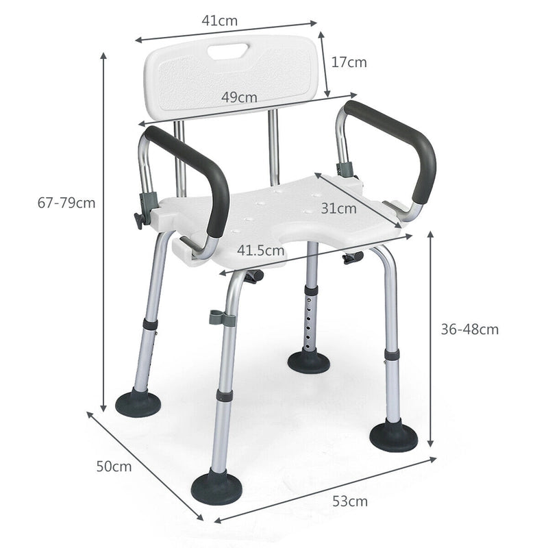 Non-Slip Shower Chair with U-Shaped Cutout for Elderly and Disabled-White
