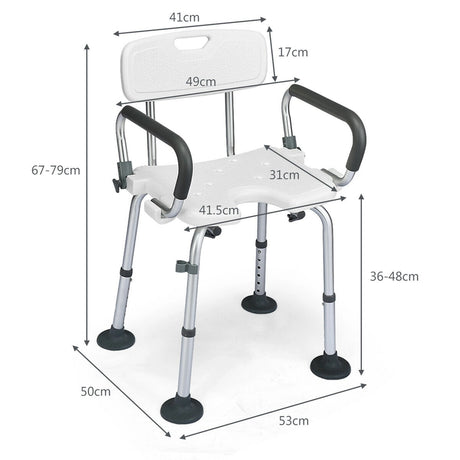 Non-Slip Shower Chair with U-Shaped Cutout for Elderly and Disabled-White