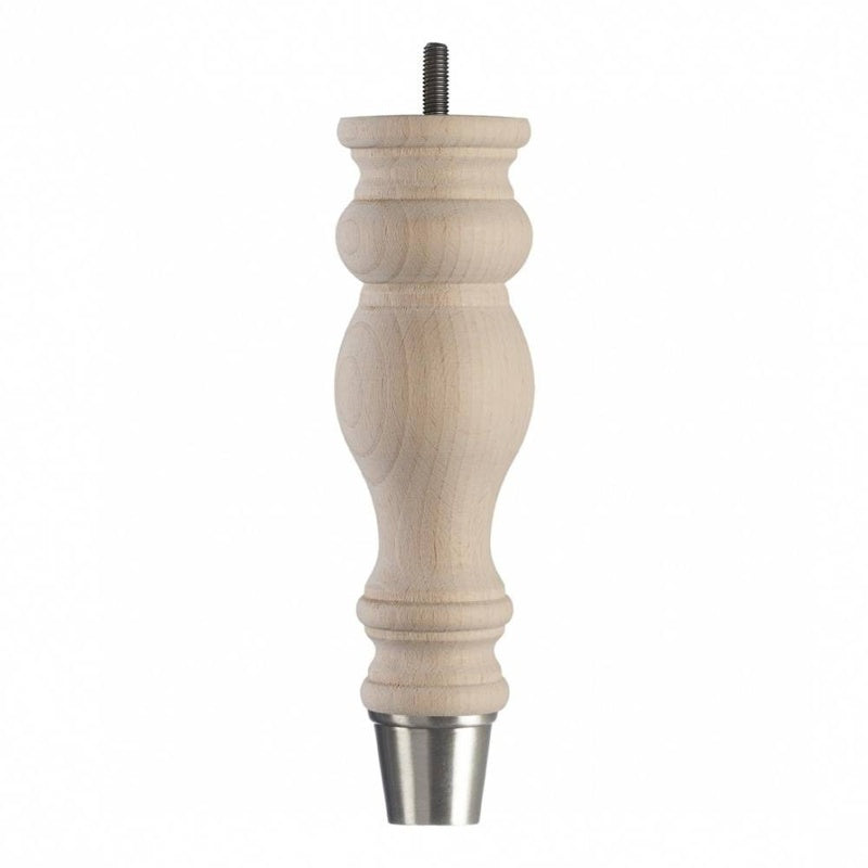 Raw Finish Turned Wooden Sofa Leg – D-E5053R - Stainless Steel Finish Cup Cap