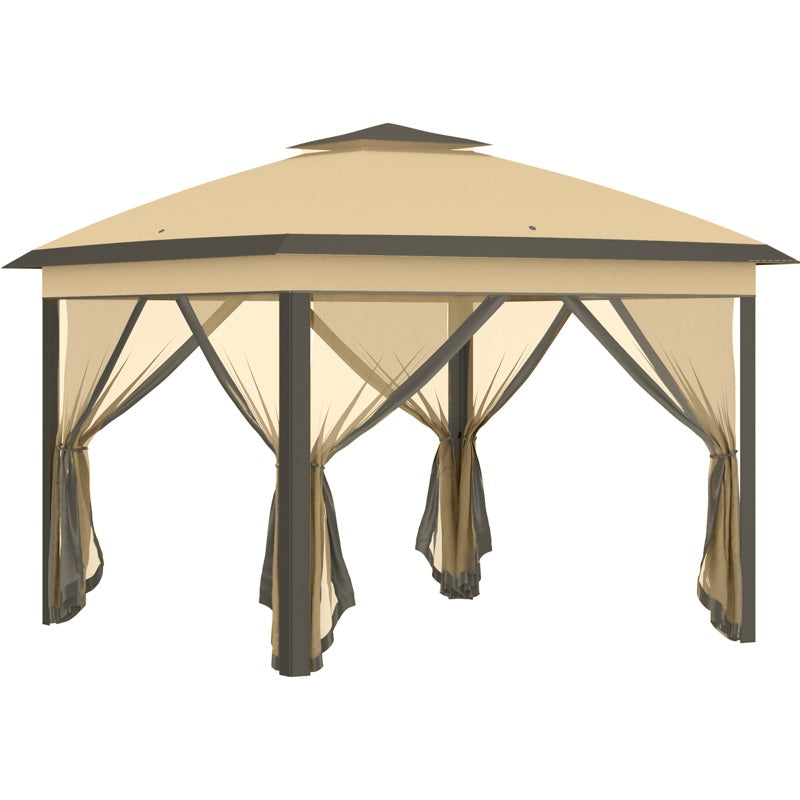 Outsunny 3.3 x 3.3m Pop Up Gazebo, Double Roof Foldable Canopy Tent with Zipped Mesh Sidewalls, Height Adjustable and Carrying Bag, Event Tent for Patio Garden, Beige