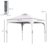 Outsunny 3 x 3(M) Pop Up Gazebo, UPF 50+ Foldable Canopy Tent with Wheeled Carrybag, 4 Leg Weight Bags, Height Adjustable Marquee Shelter 1 person easy setup for Outdoor Garden Patio Party, White