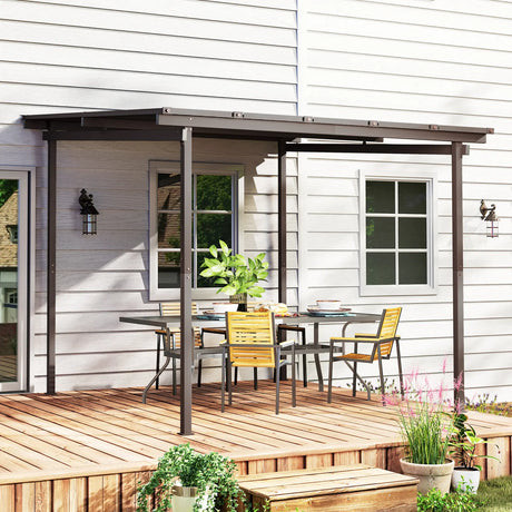 Outsunny 3 x 3(m) Garden Pergola with Waterproof Metal Roof, Lean to Pergola Hardtop Gazebo, Wind-resistant Outdoor Sun Shade, Easy to Assemble