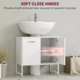HOMCOM Bathroom Vanity Unit, Under Sink Storage Cabinet with Soft-Close Doors for Basin without or with Pedestal, White