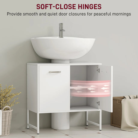 HOMCOM Bathroom Vanity Unit, Under Sink Storage Cabinet with Soft-Close Doors for Basin without or with Pedestal, White