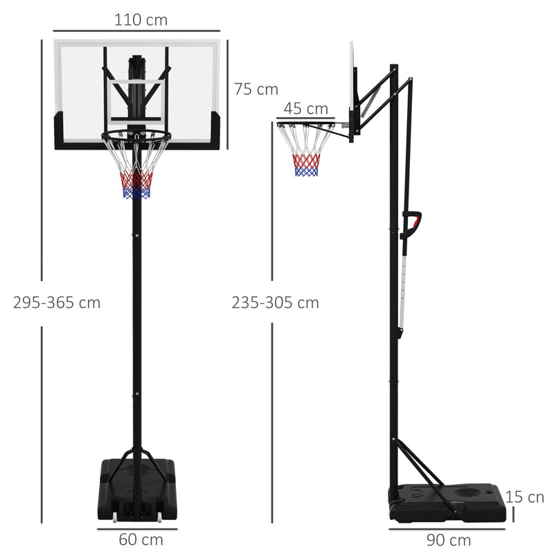 SPORTNOW Six-Level Height Adjustable Freestanding Basketball Hoop and Stand with Wheels, 2.35-3.05m