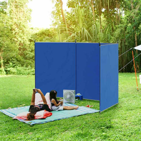 Outsunny Camping Windbreak, Foldable Portable Wind Blocker w/ Carry Bag and Steel Poles, Beach Sun Screen Shelter Privacy Wall, 450cm x 150cm