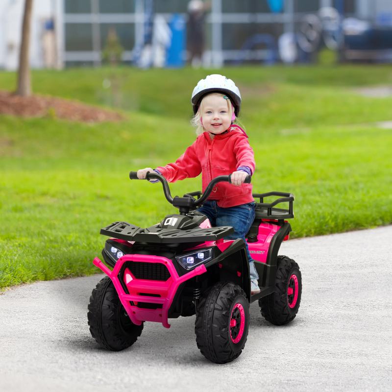 AIYAPLAY 12V Kids Electric Ride on ATV, Battery Powered Quad Bike w/ Spring Suspension, Forward Backward, Storage Basket - Pink