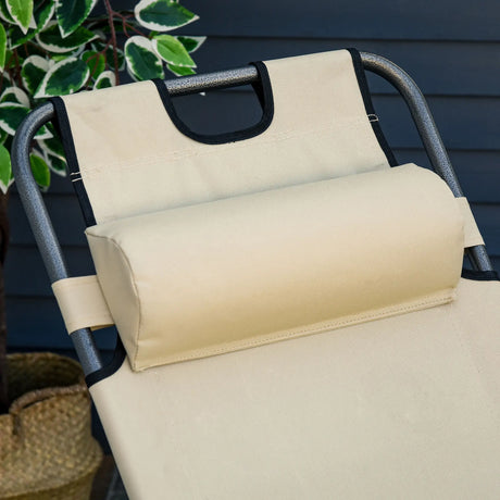 Outsunny 2 in 1 Folding Sun Lounger Reclining Garden Chair Set of 2 with 2-Level Adjustable Backrest, Outdoor Zero Gravity Recliner Garden Chairs with Head Pillow and Armrests, Beige