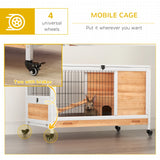 PawHut Wooden Guinea Pig Hutch, 2-Floor Bunny Cage w/ Enclosed Run Area, Yellow