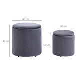 HOMCOM Modern Storage Ottoman with Removable Lid, Fabric Storage Stool, Foot Stool, Dressing Table Stool, Set of 2, Grey