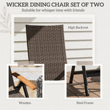 Outsunny 2 Pieces Folding Rattan Garden Dining Chairs with 5-level Reclining High Back, Wood Armrests for Outdoor - Brown