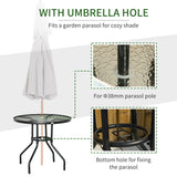 Outsunny Outdoor 80cm Round Dining Table Tempered Glass Top Steel Frame Bistro Coffee End Side Table Garden w/ Parasol Hole