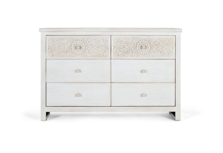 Giner and Colomer  Elegant 6-Drawer Chest In Mango Wood With Hand-Carved Details