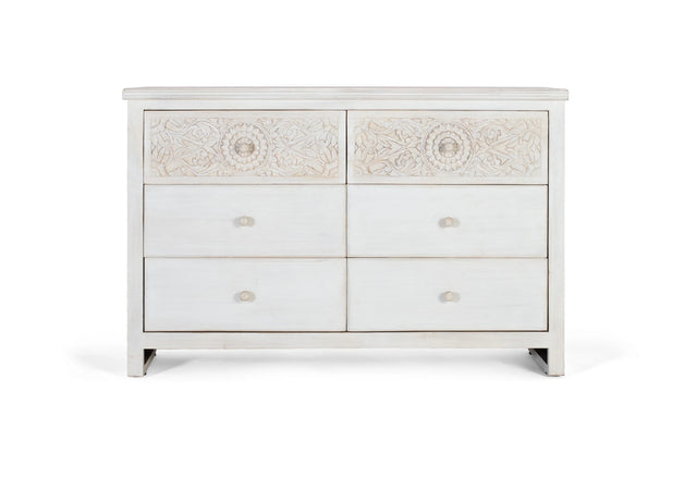 Giner and Colomer  Elegant 6-Drawer Chest In Mango Wood With Hand-Carved Details