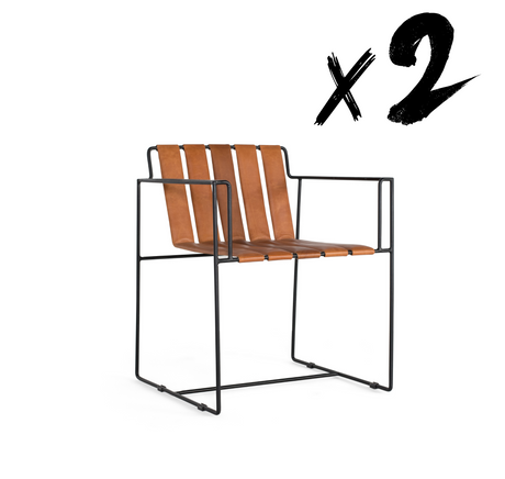 Giner and Colomer – Armchair Upholstered In Light Brown Leather With Black Metal Frame