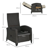 Outsunny Outdoor Recliner Chair with Adjustable Backrest and Footrest, Cushion, Side Tray, Khaki/Brown
