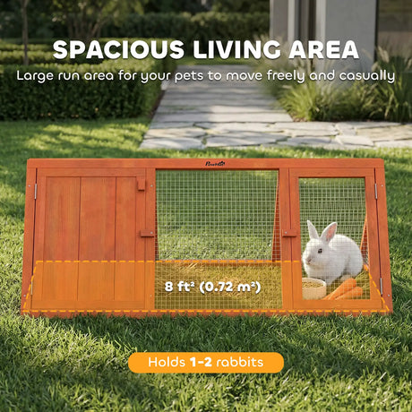 PawHut Rabbit Hutch, Wooden Guinea Pig Hutch with Run and Doors, Outdoor Triangle Bunny House for Rabbits,Duck and Chicken