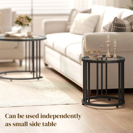 HOMCOM Round Coffee Tables Set of 2, Nesting Tables with Tempered Glass Top and Steel Frame, Black