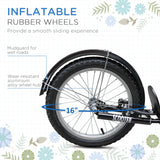HOMCOM Kids Scooter, Kick Stunt Scooter with Adjustable Handlebar, Dual Brakes, Basket, Cupholder, Mudguard, 16" Inflatable Rubber Wheels, for 5-12 years, Blue
