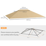 Outsunny 3 x 4m Gazebo Canopy Replacement Cover, Gazebo Roof Replacement (TOP COVER ONLY), Khaki