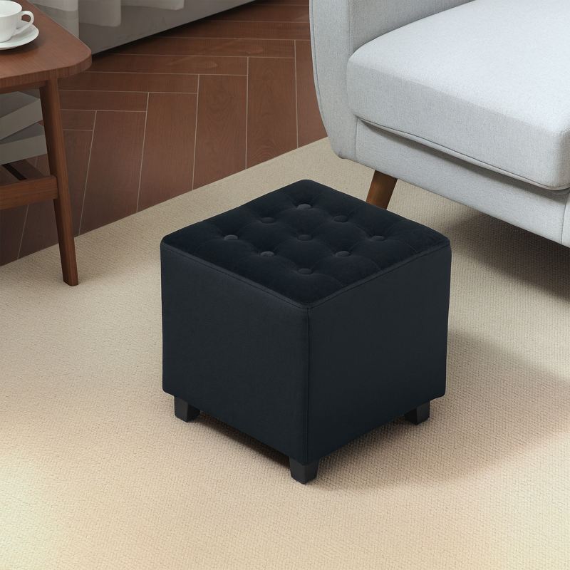 HOMCOM Velvet-Feel Square Ottoman - Grey