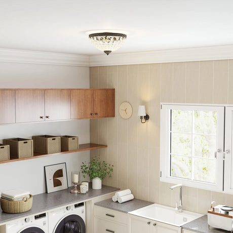 HOMCOM Crystal Chandelier Ceiling Light with 168 Octagonal Beads, Vintage 2-Light Flush Mount Ceiling Light for Living Room, Bedroom, Hallway, Dining Room, Black