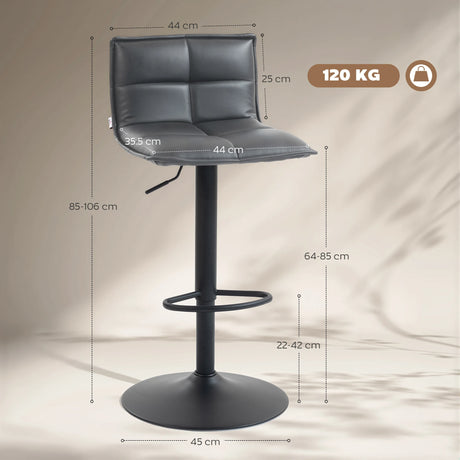 HOMCOM Set of Two Modern Faux Leather Bar Stools - Dark Grey