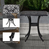 Outsunny Cast Aluminium Bistro Table, Outdoor Square Side Table with Umbrella Hole, Garden Table for Balcony, Bronze Tone