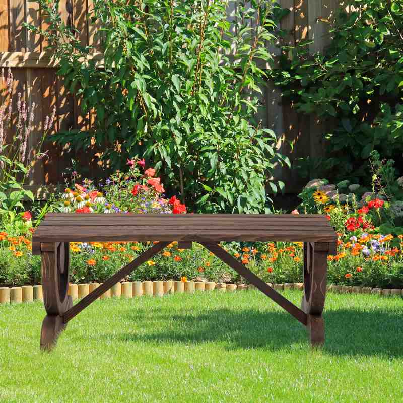 Outsunny Garden Rustic Wooden Bench Wheel-Shaped Legs Slatted Seat Stable Reinforced Structure Outdoor Patio Garden 2-Person Bench Seat - Brown