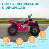 HOMCOM 6V Quad Bike with Wear-Resistant Wheels, Forward Backward Function, for Ages 18-36 Months, Pink