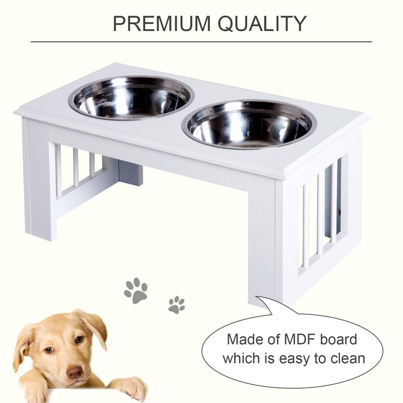 PawHut Raised Dog Feeding Bowls with Stand, Stainless Steel for Medium Dog, 58L x 31W x 25H cm - Grey