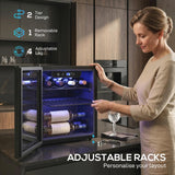 HOMCOM 12 Bottle Wine Cooler, 36 Litre Capacity, 4-16C Under Counter Drinks Beer Wine Fridge with Glass Door, LED Light, Black