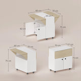 HOMCOM Folding Dining Table, Rolling Drop Leaf Table with Hidden Shelf & Cabinet for Dining Room, Small Spaces, White