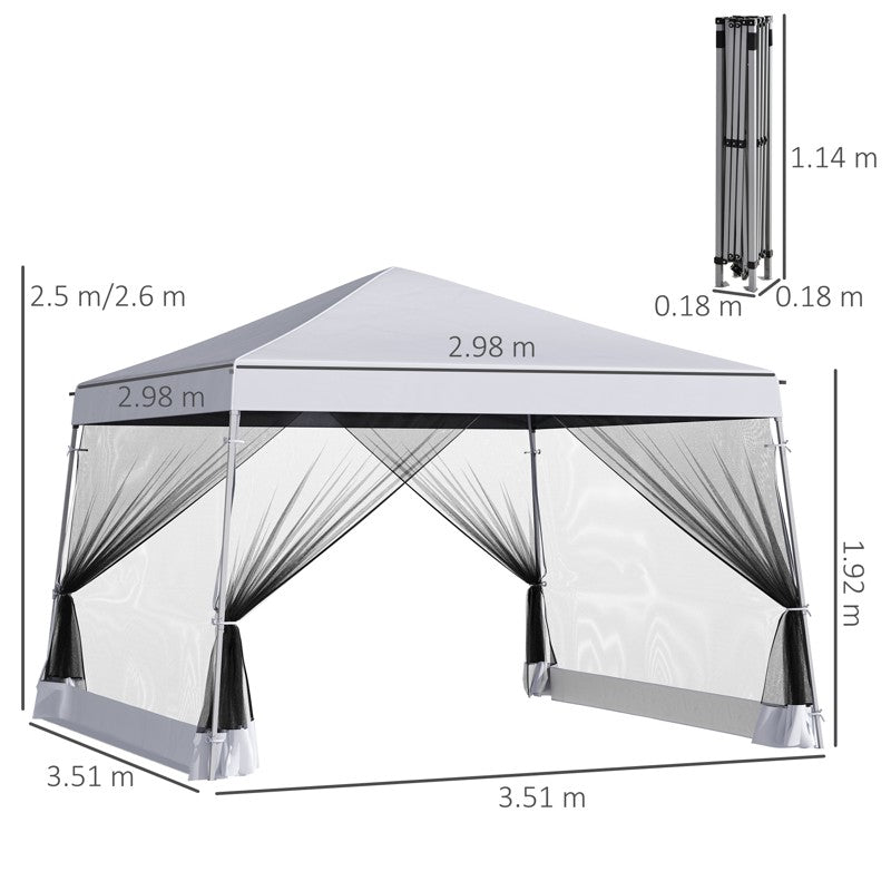 Outsunny Outdoor Garden Pop-up Gazebo Canopy Tent Sun Shade Event Shelter Folding with Adjustable Height, Mesh Screen Side Walls 3.5 M × 3.5 M Base / 3 M × 3 M Top, White