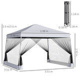 Outsunny Outdoor Garden Pop-up Gazebo Canopy Tent Sun Shade Event Shelter Folding with Adjustable Height, Mesh Screen Side Walls 3.5 M × 3.5 M Base / 3 M × 3 M Top, White