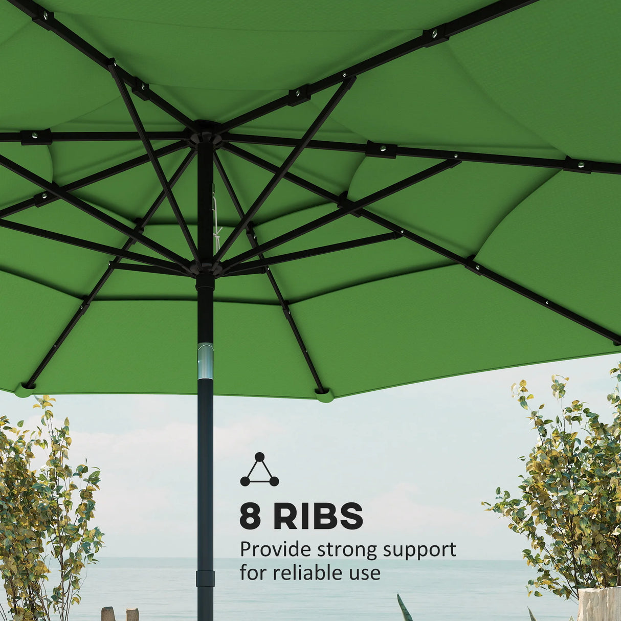 Outsunny Garden Parasol, Parasol Umbrella with 3-tier Roof, Crank Handle, Tilt Function, Polyester Canopy, Green