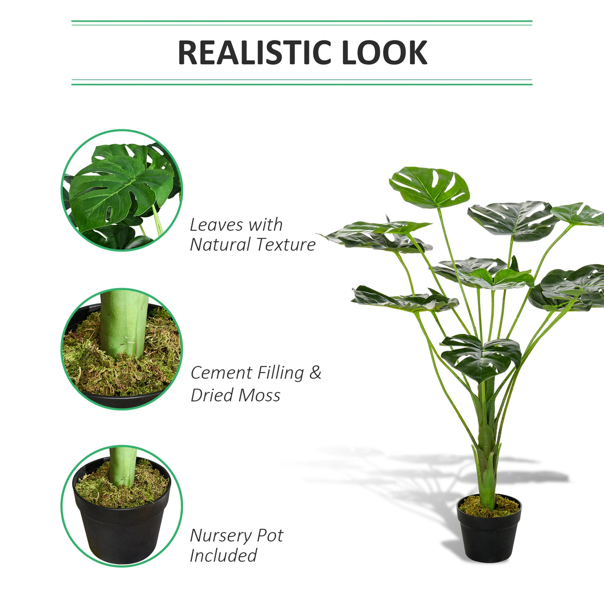 HOMCOM Decorative Artificial Monstera Plants in Pot Fake Plants for Home Indoor Decor, 85cm