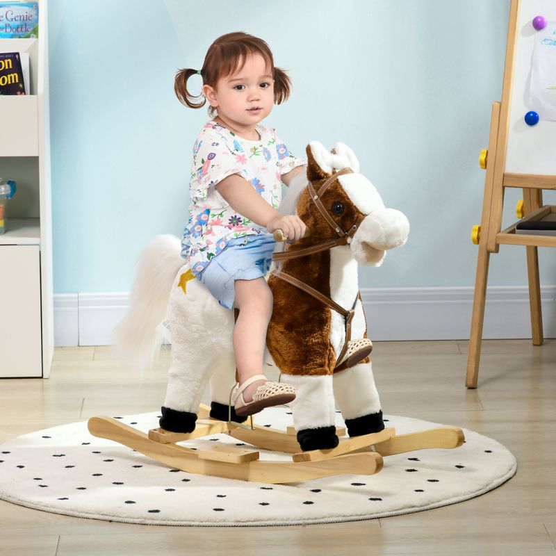 HOMCOM Rocking Horse, Ride-On Horse, with Music, Sounds, Saddle, for Ages 3-6 Years - Brown