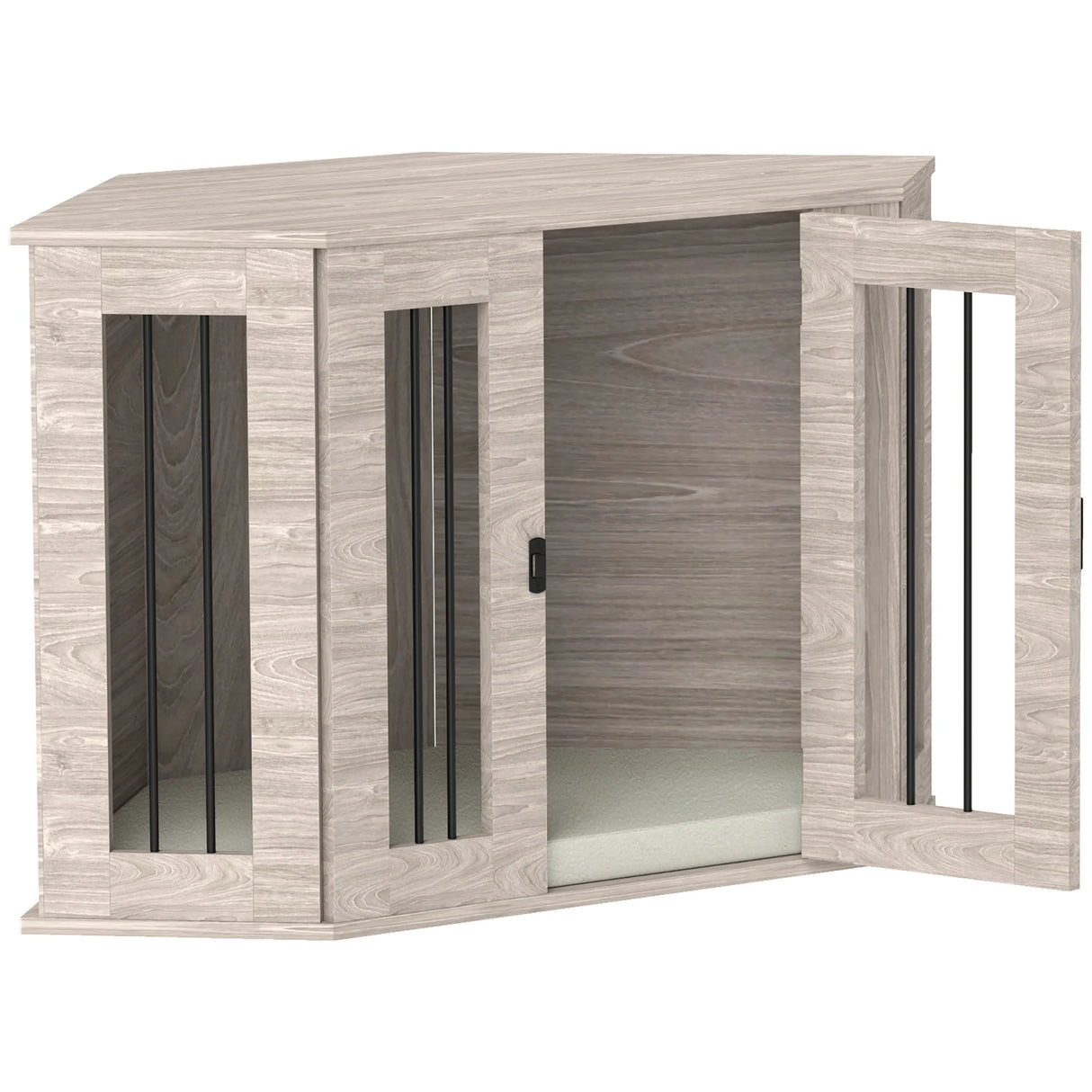 PawHut Dog Crate Furniture Side Table, with Cushion, 104 x 55 x 63cm - Walnut Brown